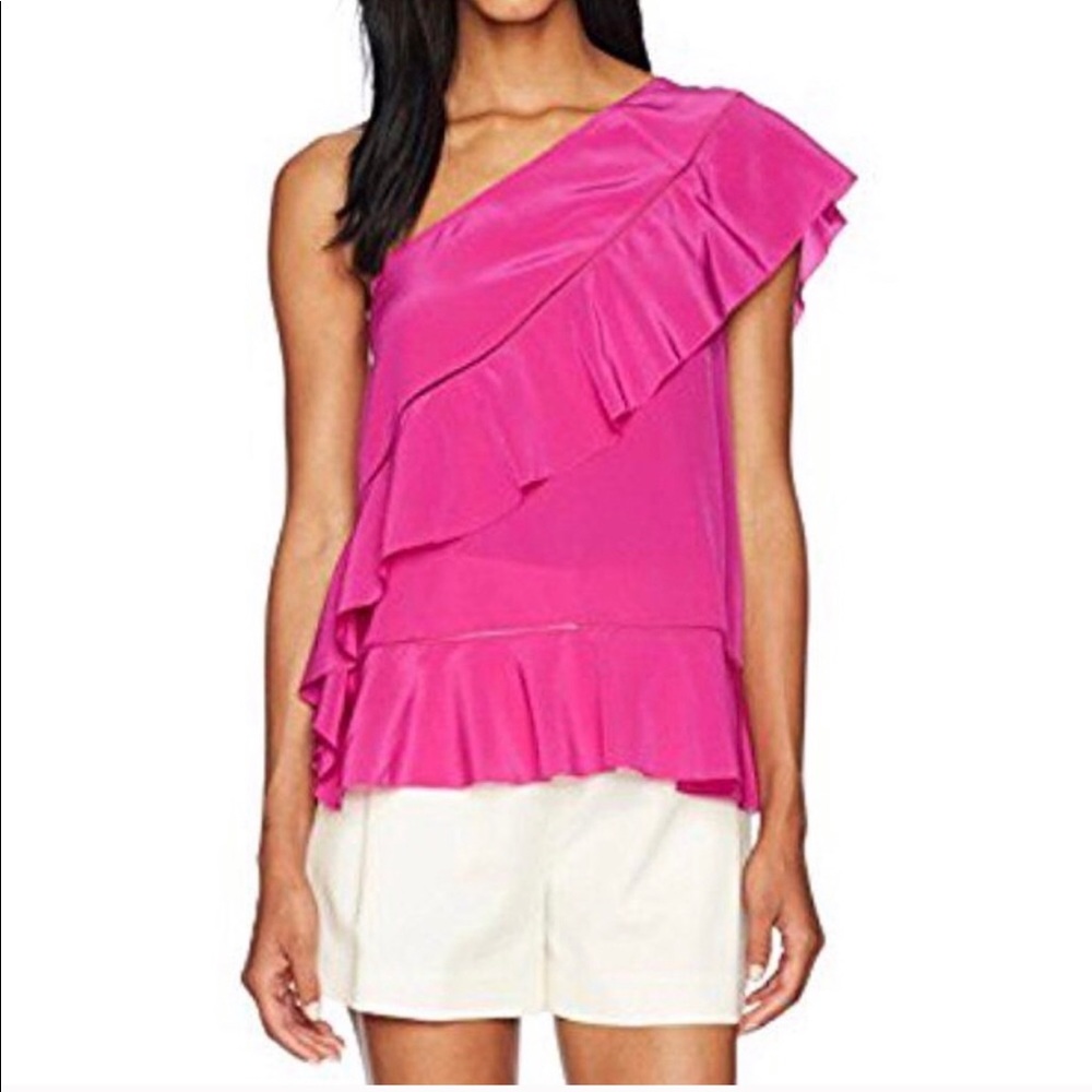 Trina Turk  Pink 100% Silk Latana One Shoulder Top